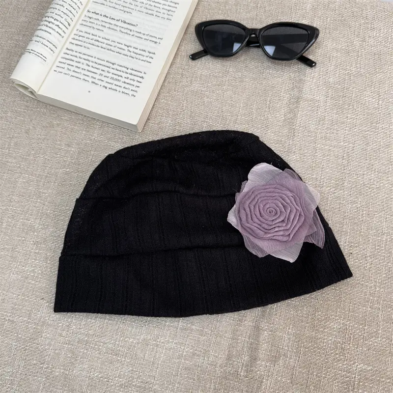 Navy Blue Embroidered Baseball Cap for Women with Rose Flower