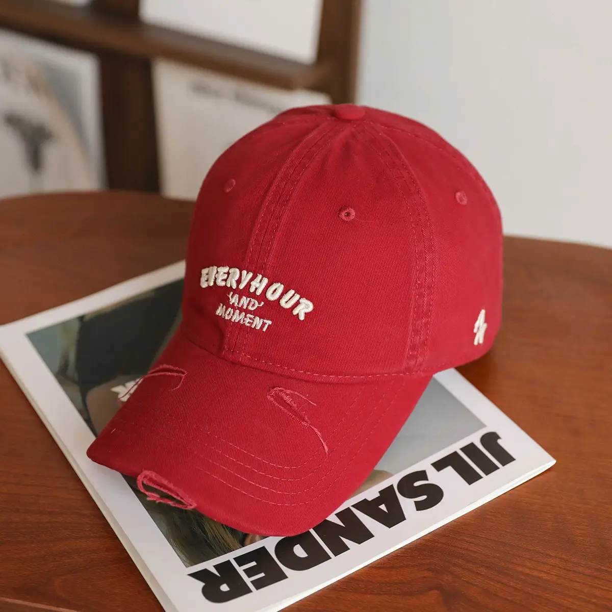 Brown Cotton Embroidered Cap for Women with Wide Brim - Image 10