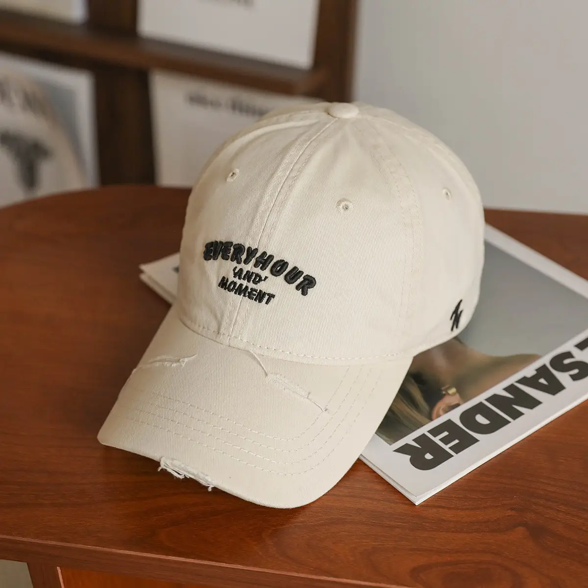 Brown Cotton Embroidered Cap for Women with Wide Brim — feature 2