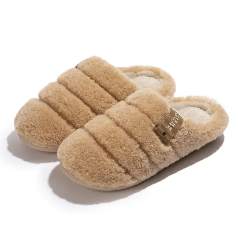 New Pure Color Simple Plush Slippers for Women in Autumn and Winter for Couples Indoor Home Fleece-Lined Warm Anti-Slip Cotton Slippers for Men - Image 2