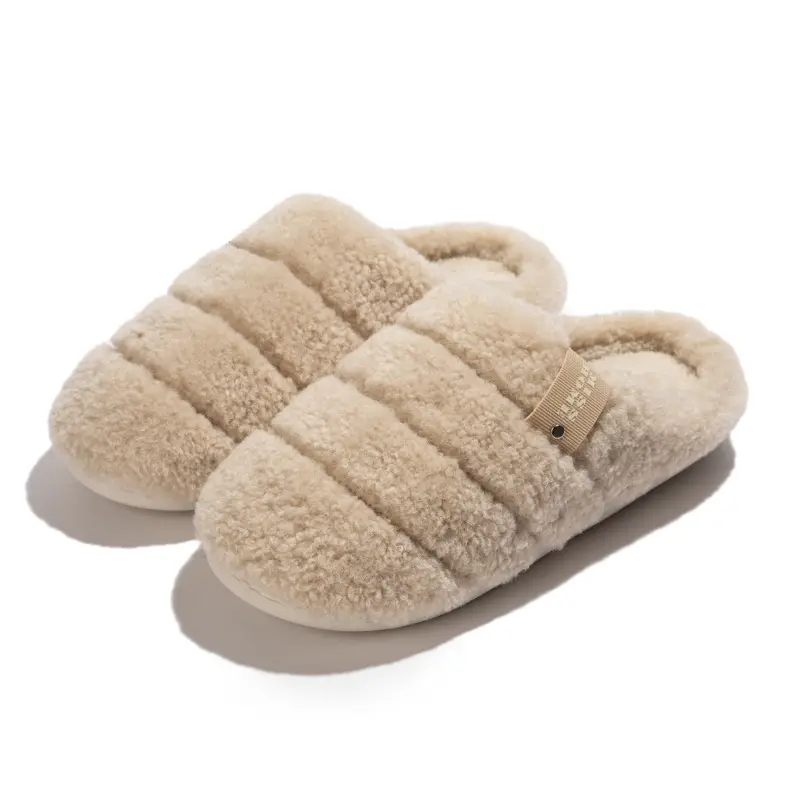 New Pure Color Simple Plush Slippers for Women in Autumn and Winter for Couples Indoor Home Fleece-Lined Warm Anti-Slip Cotton Slippers for Men - Image 3