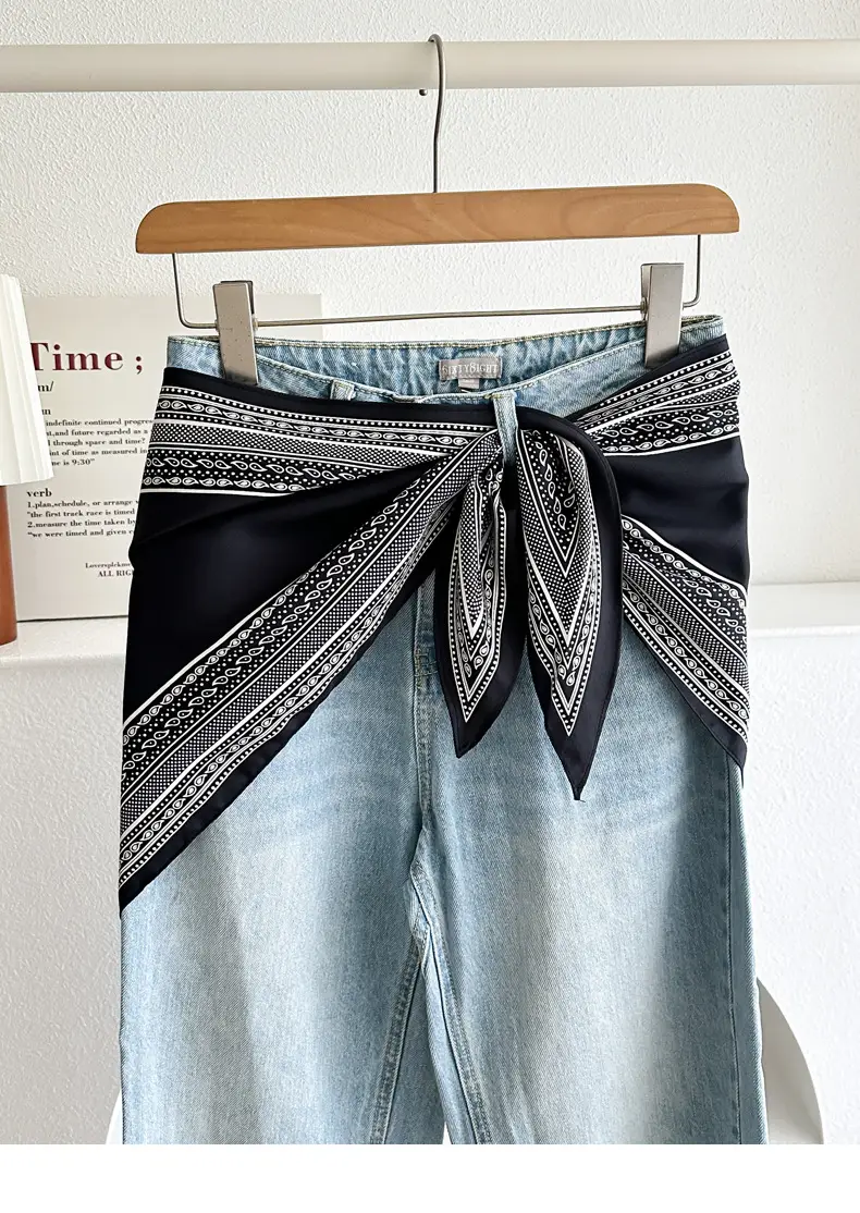 Black Retro Waist Scarf for Women Silk Turban Belt — feature 1