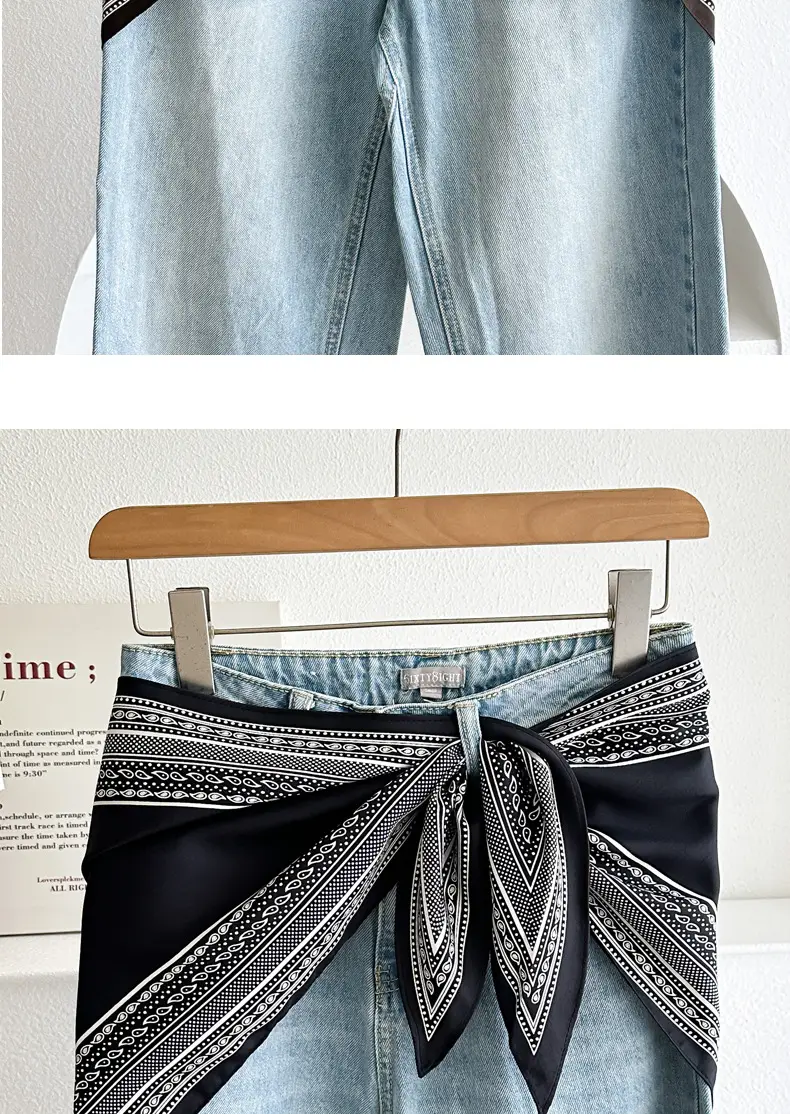 Black Retro Waist Scarf for Women Silk Turban Belt — feature 6