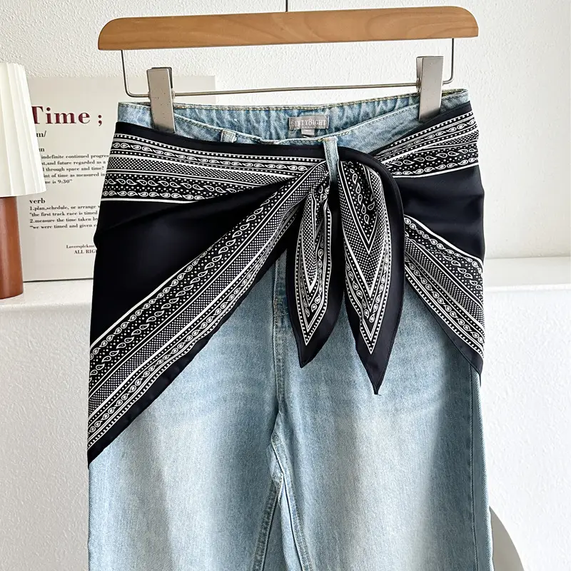 Black Retro Waist Scarf for Women Silk Turban Belt - Image 2