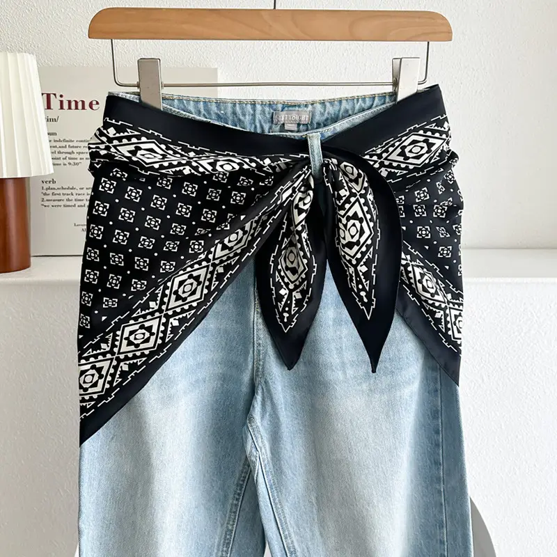 Black Retro Waist Scarf for Women Silk Turban Belt - Image 43