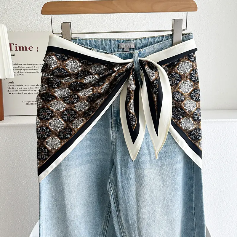 Black Retro Waist Scarf for Women Silk Turban Belt - Image 48