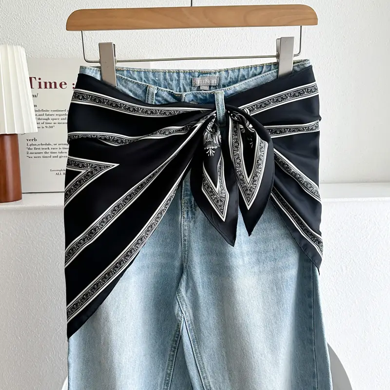 Black Retro Waist Scarf for Women Silk Turban Belt - Image 5