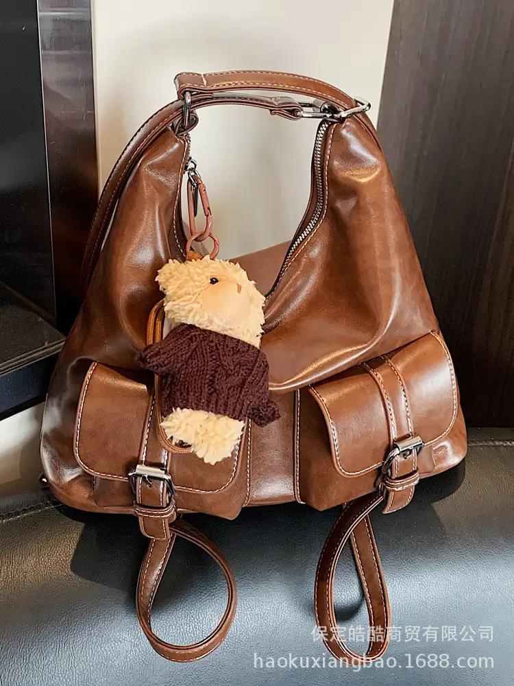 Women's Large Capacity Leather Tote Bag Brown Retro Style - Image 10