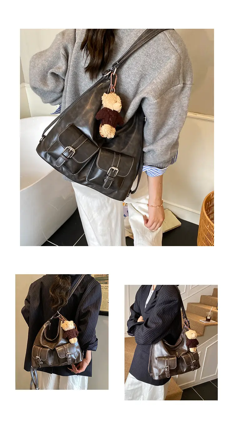 Women's Large Capacity Leather Tote Bag Brown Retro Style — feature 11