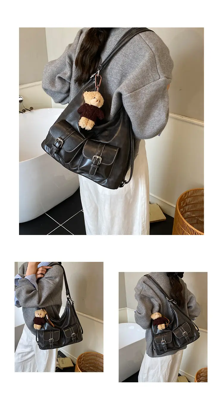 Women's Large Capacity Leather Tote Bag Brown Retro Style — feature 12