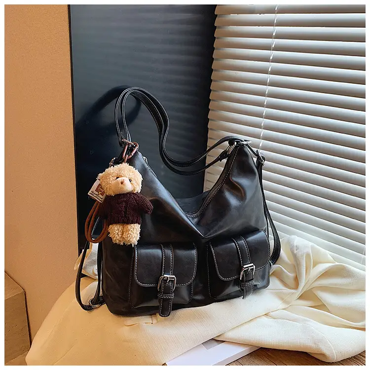 Women's Large Capacity Leather Tote Bag Brown Retro Style — feature 13