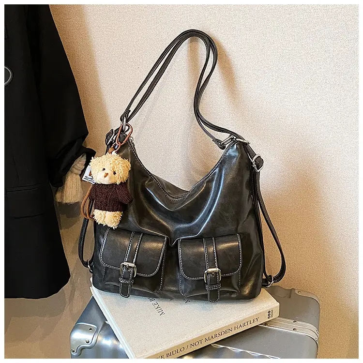 Women's Large Capacity Leather Tote Bag Brown Retro Style — feature 14