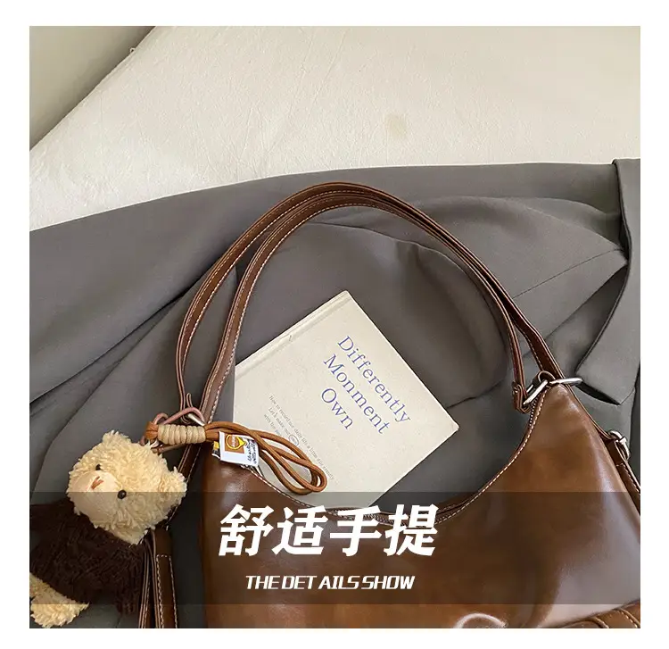 Women's Large Capacity Leather Tote Bag Brown Retro Style — feature 6