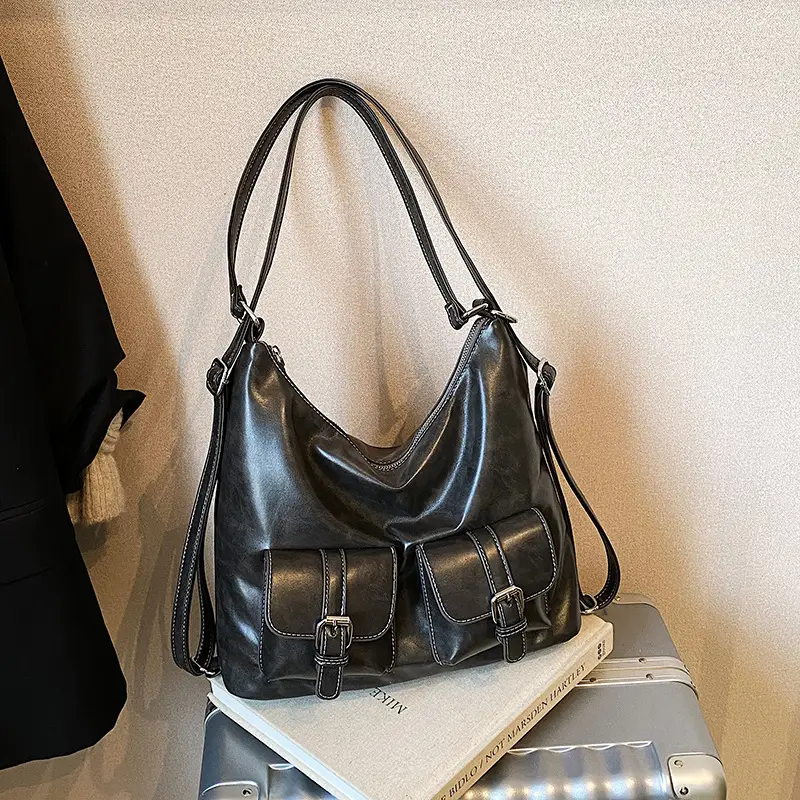 Women's Large Capacity Leather Tote Bag Brown Retro Style - Image 2