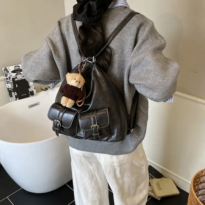 Women's Large Capacity Leather Tote Bag Brown Retro Style - Image 5