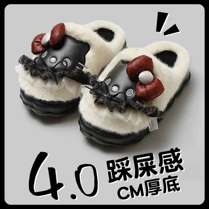 Hellokitty Cat Cotton Slippers Women's 2025 New Winter Ip Co-Branded Warm Anti-Slip Fleece-Lined Thickeneded Cotton Slippers - Image 4