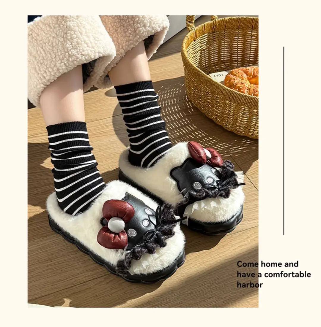 Hellokitty Cat Cotton Slippers Women's 2025 New Winter Ip Co-Branded Warm Anti-Slip Fleece-Lined Thickeneded Cotton Slippers — feature 4