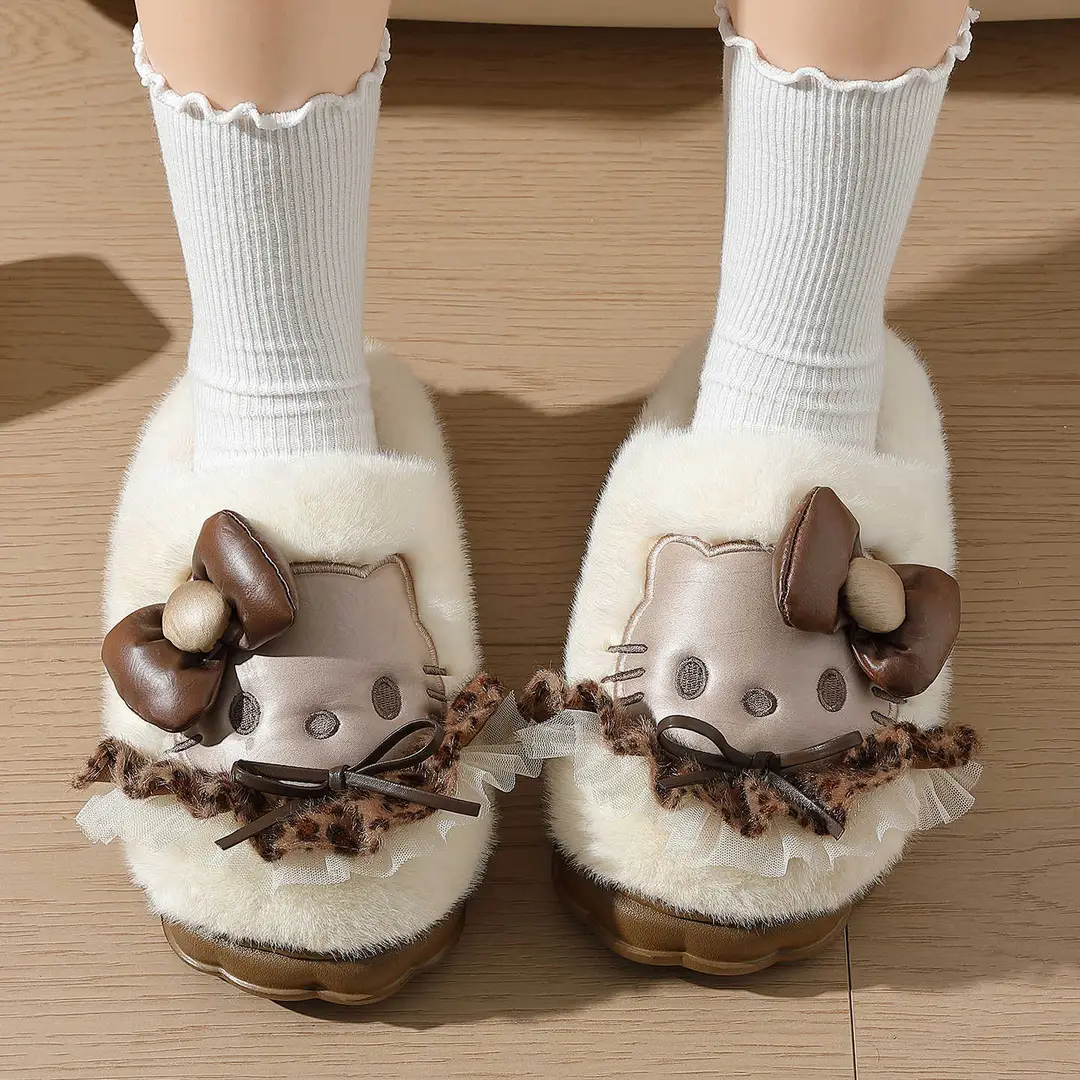 Hellokitty Cat Cotton Slippers Women's 2025 New Winter Ip Co-Branded Warm Anti-Slip Fleece-Lined Thickeneded Cotton Slippers - Image 2