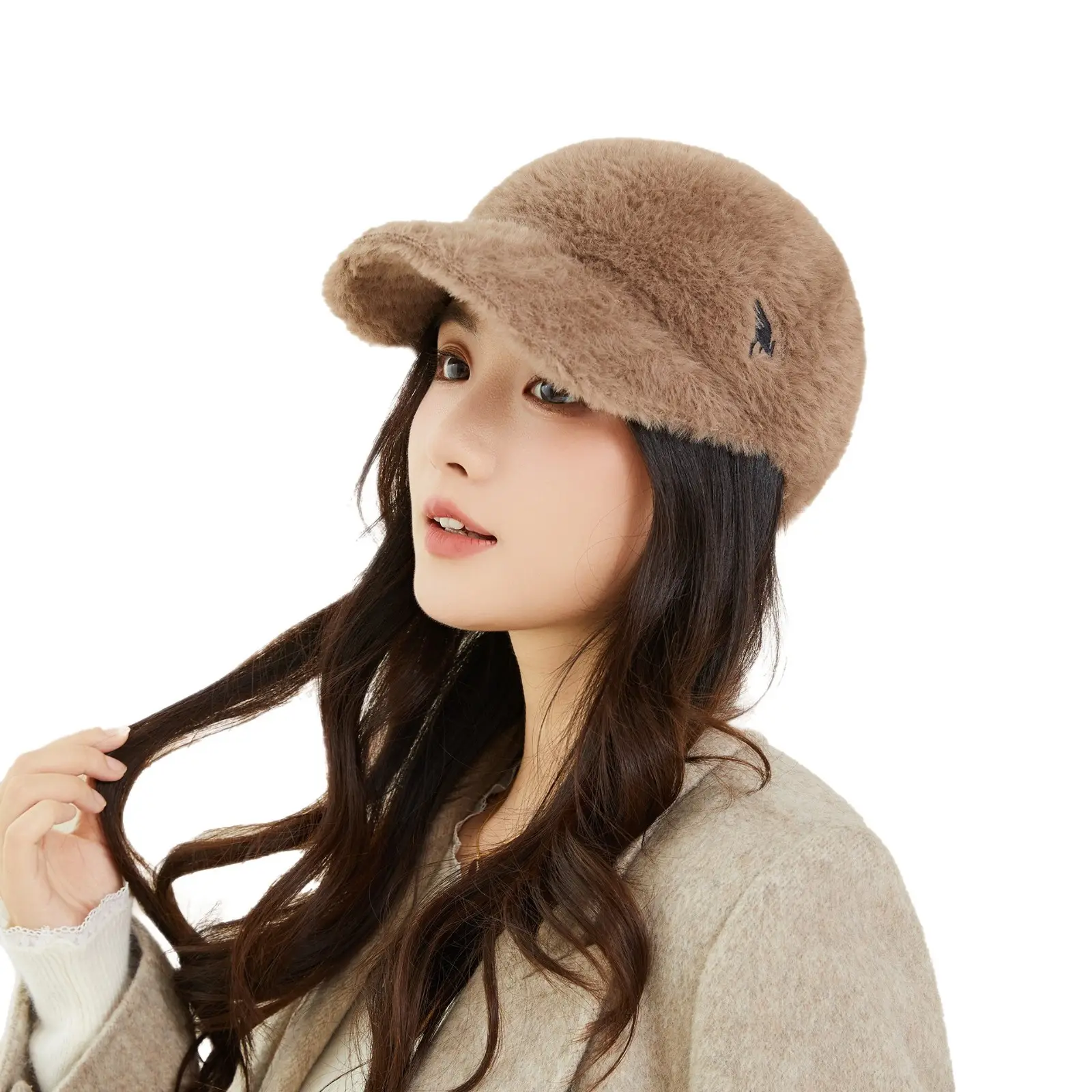 Women Plush Duckbill Cap Winter Warm Solid Color