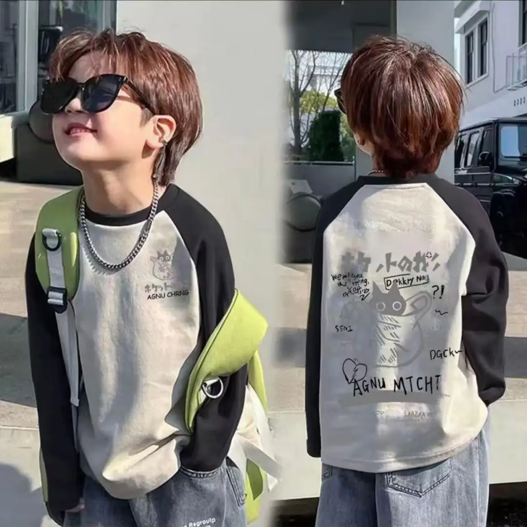 Boys Cotton Long Sleeve T-Shirt with Cartoon Print