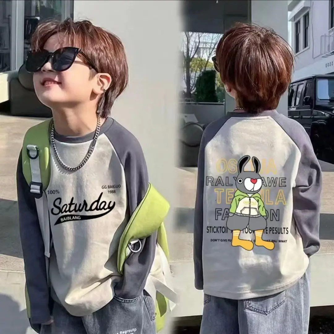 Boys Cotton Long Sleeve T-Shirt with Cartoon Print