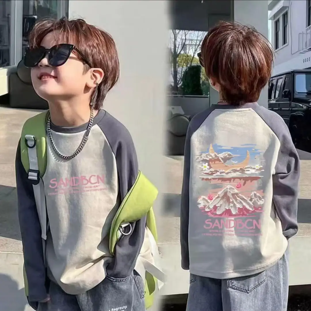 Boys Cotton Long Sleeve T-Shirt with Cartoon Print