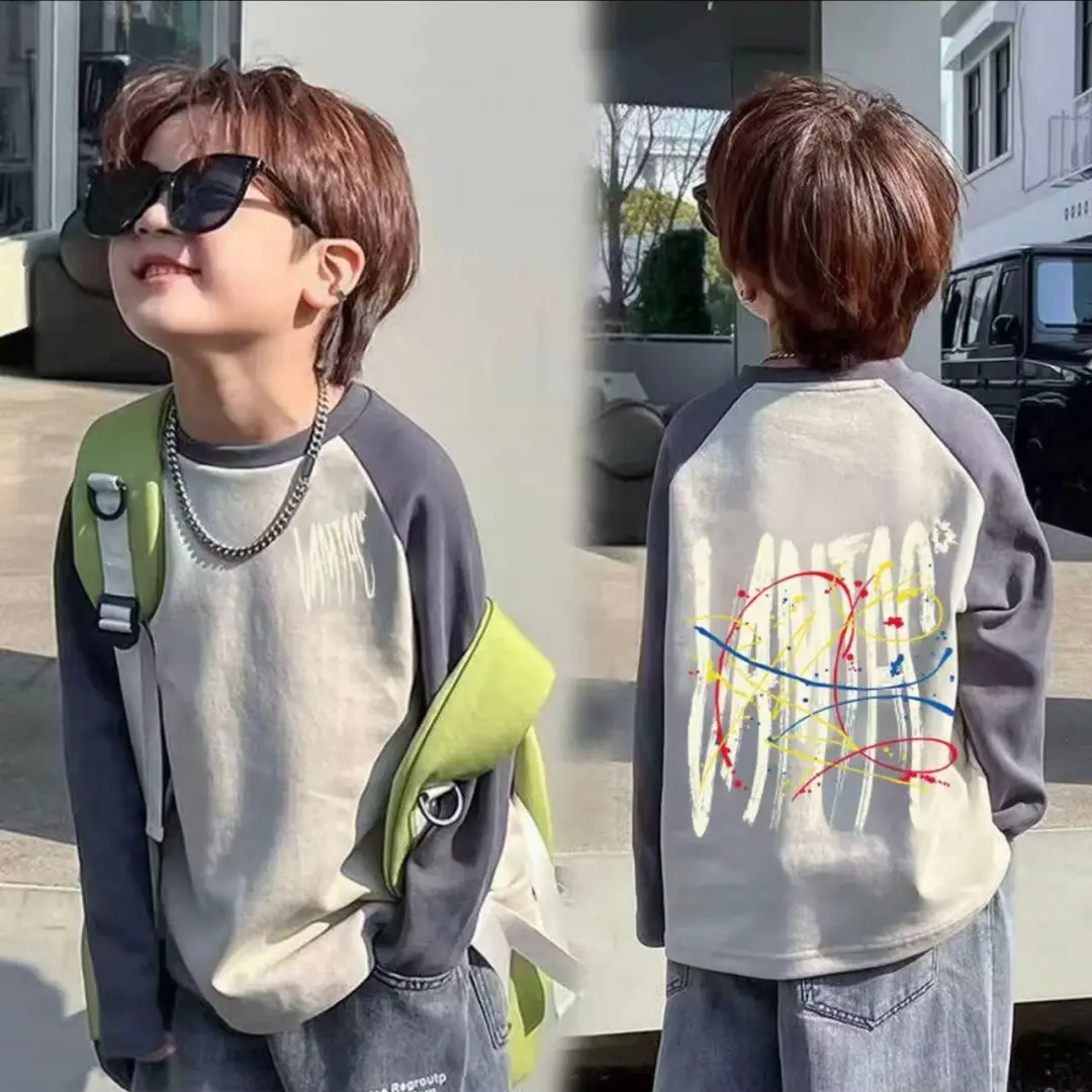 Boys Cotton Long Sleeve T-Shirt with Cartoon Print