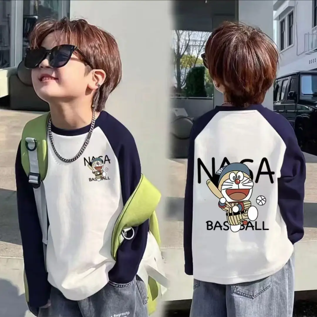 Boys Cotton Long Sleeve T-Shirt with Cartoon Print