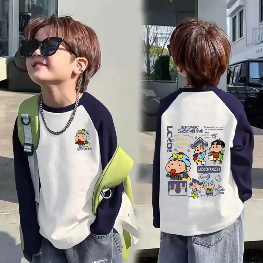 Boys Cotton Long Sleeve T-Shirt with Cartoon Print
