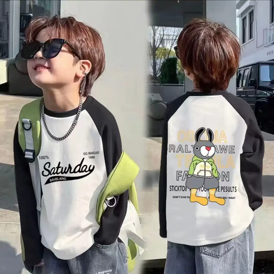 Boys Cotton Long Sleeve T-Shirt with Cartoon Print