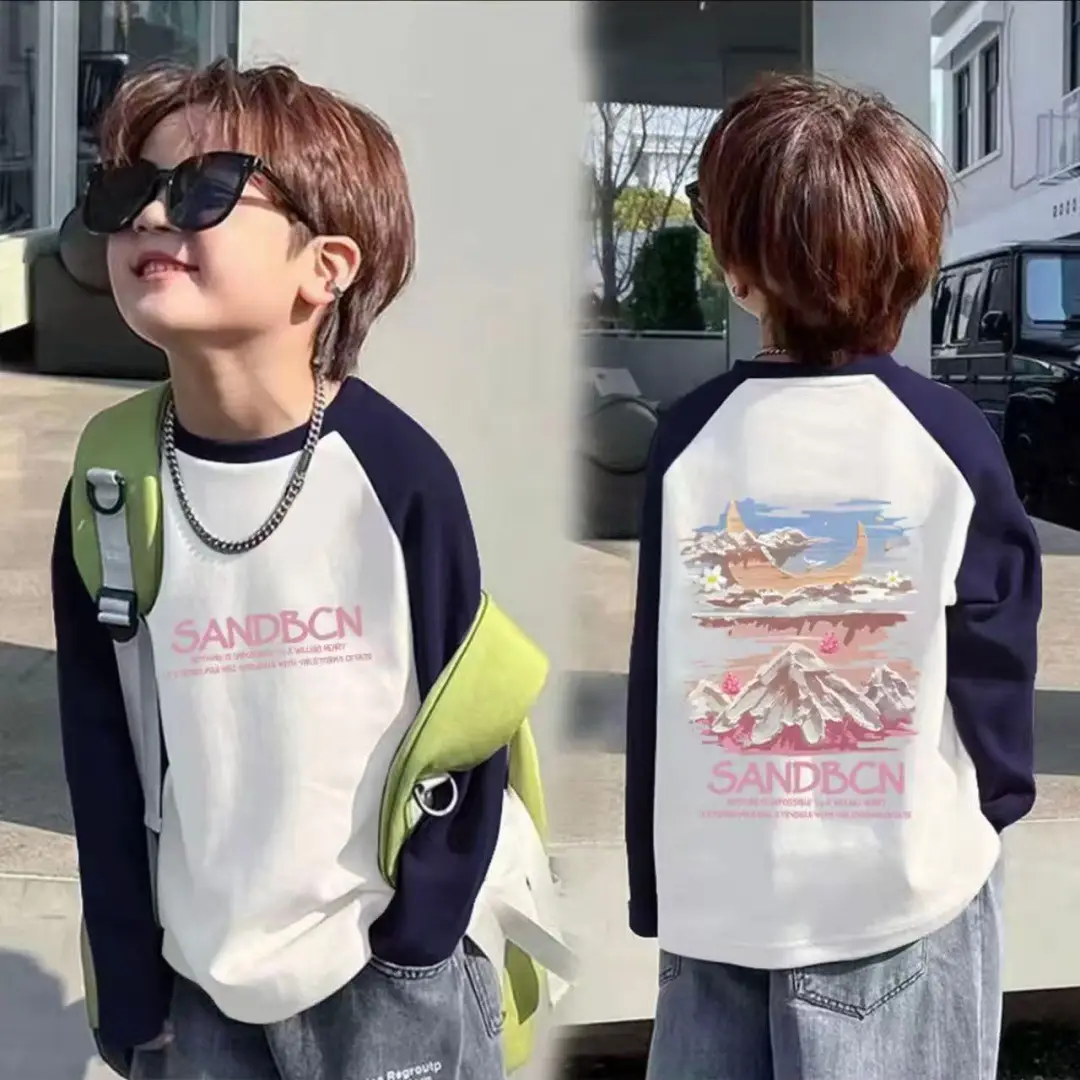 Boys Cotton Long Sleeve T-Shirt with Cartoon Print