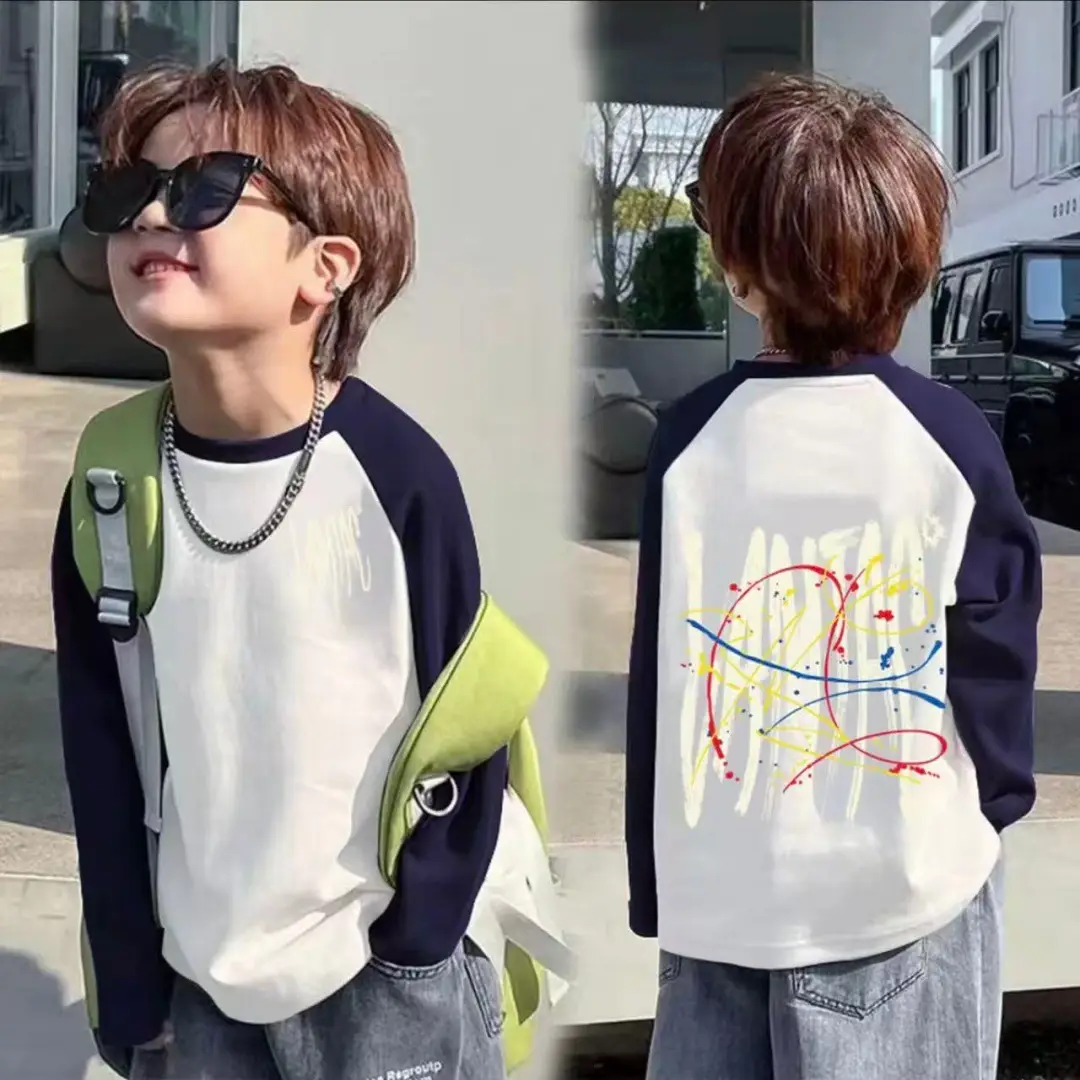Boys Cotton Long Sleeve T-Shirt with Cartoon Print
