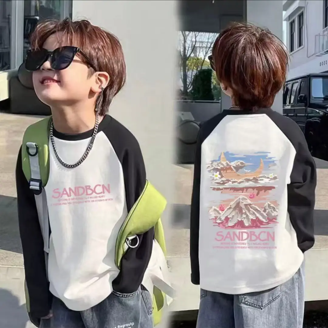 Boys Cotton Long Sleeve T-Shirt with Cartoon Print