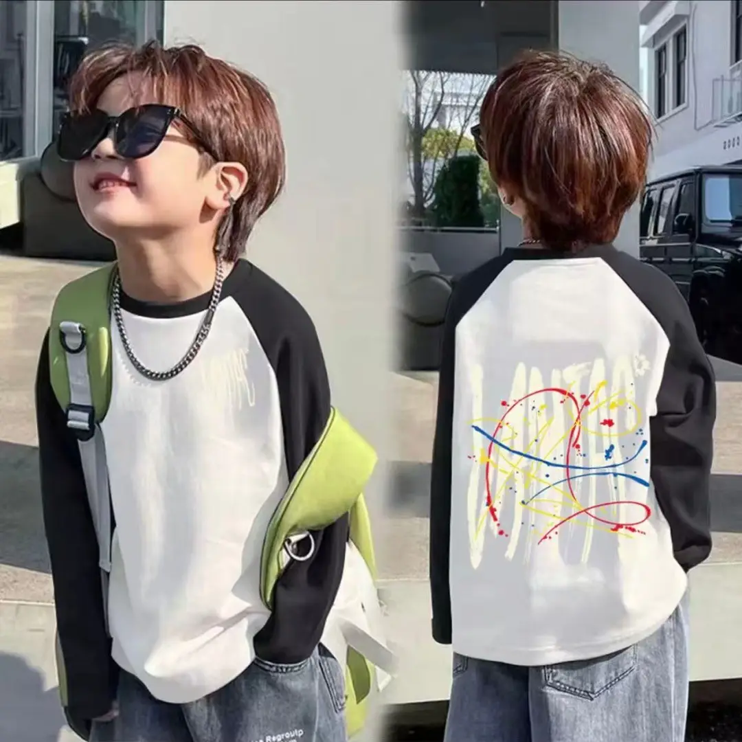 Boys Cotton Long Sleeve T-Shirt with Cartoon Print