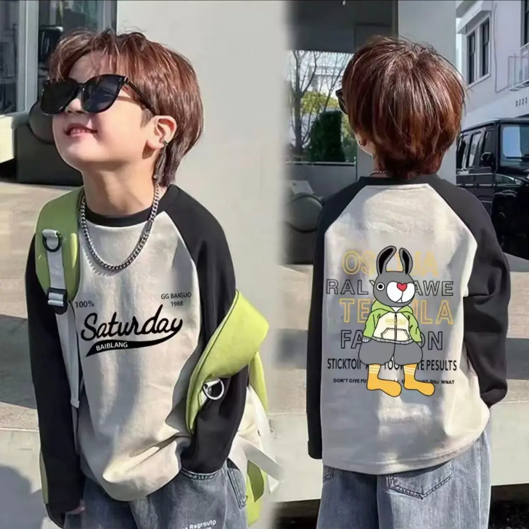 Boys Cotton Long Sleeve T-Shirt with Cartoon Print