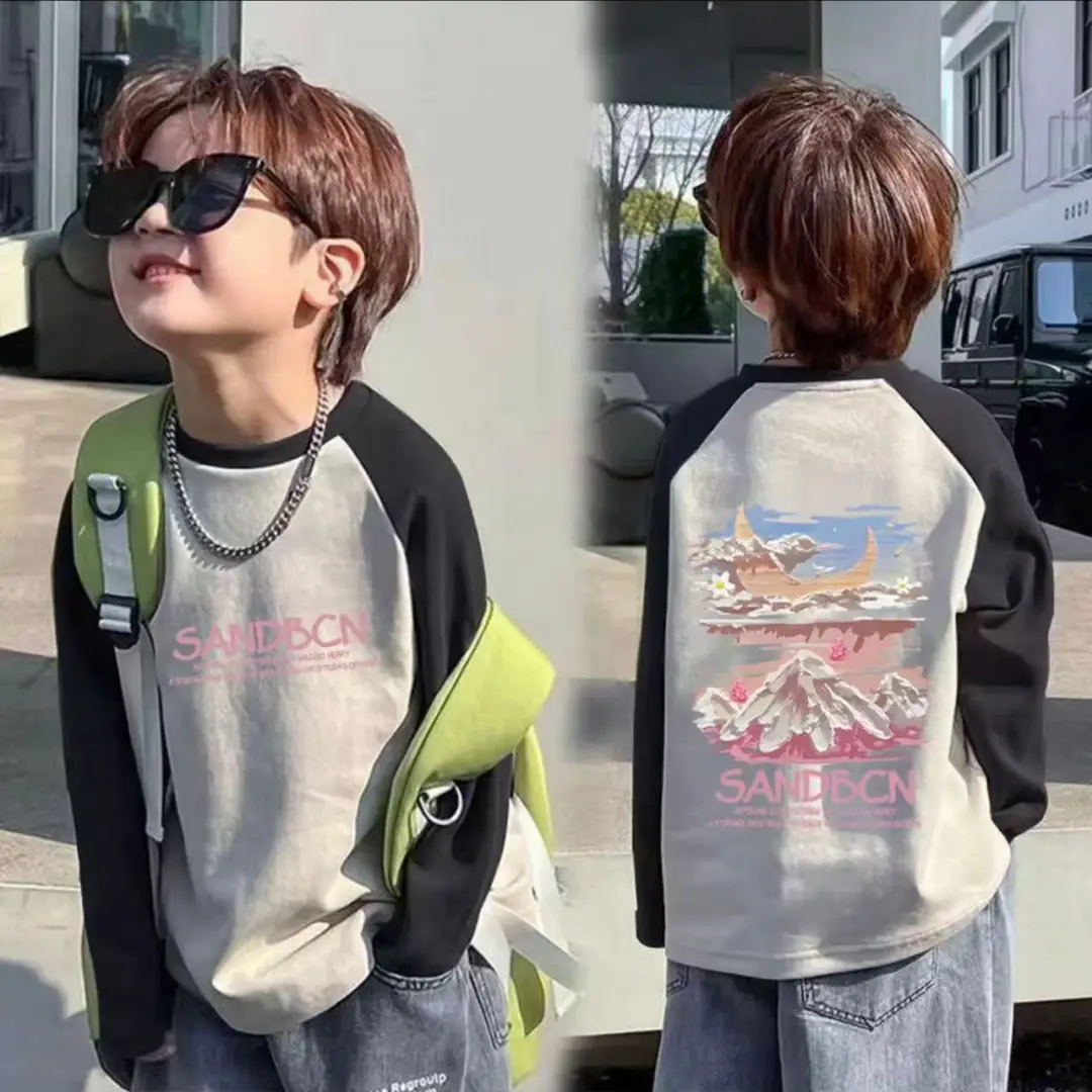 Boys Cotton Long Sleeve T-Shirt with Cartoon Print