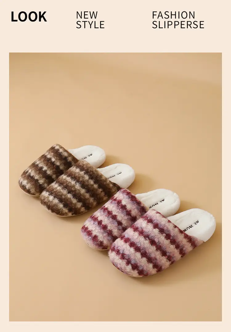 Women Retro Striped Cotton Slippers Winter Warm — feature 11