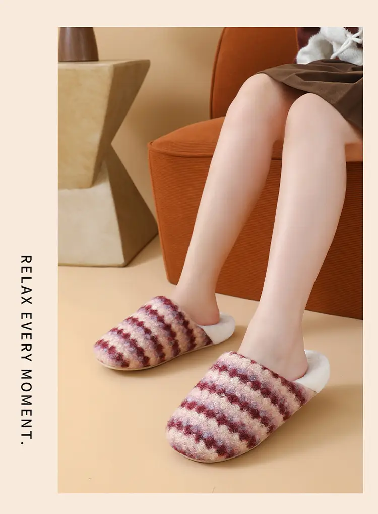 Women Retro Striped Cotton Slippers Winter Warm — feature 15