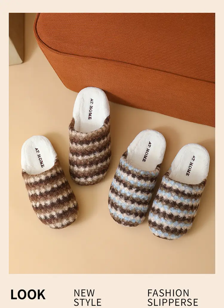 Women Retro Striped Cotton Slippers Winter Warm — feature 16