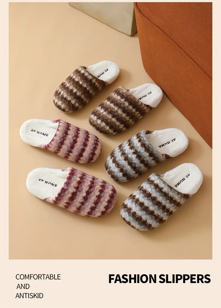Women Retro Striped Cotton Slippers Winter Warm — feature 18