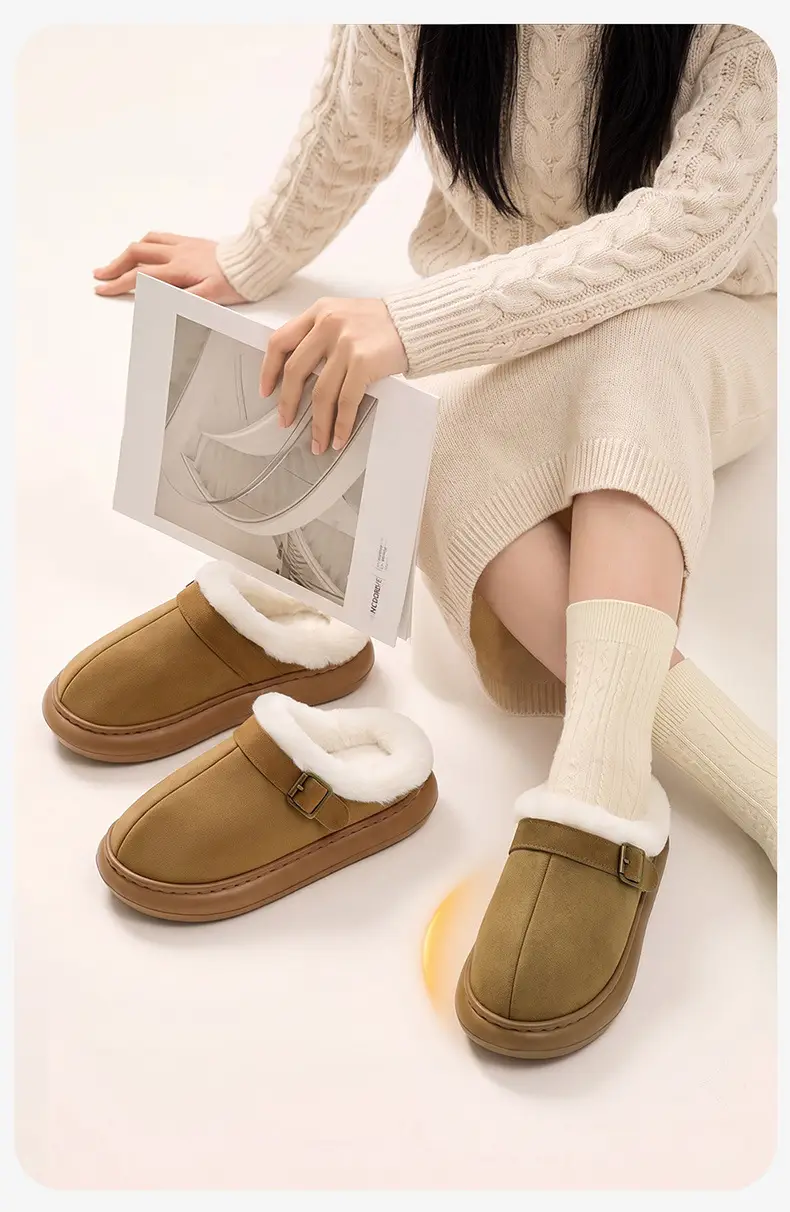 Birkenstock Thick-Soled Cotton Slippers for Women's Winter Outdoor Wear Home Indoor Wool Slippers Non-Slip Warm Toe-Cap Cotton Slippers for Women Batch — feature 31