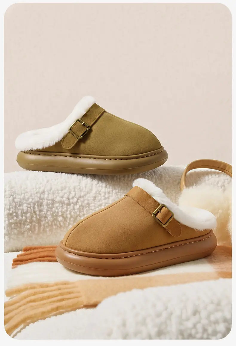 Birkenstock Thick-Soled Cotton Slippers for Women's Winter Outdoor Wear Home Indoor Wool Slippers Non-Slip Warm Toe-Cap Cotton Slippers for Women Batch — feature 35