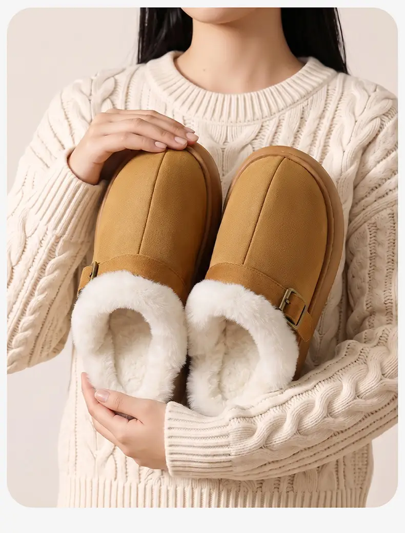 Birkenstock Thick-Soled Cotton Slippers for Women's Winter Outdoor Wear Home Indoor Wool Slippers Non-Slip Warm Toe-Cap Cotton Slippers for Women Batch — feature 36