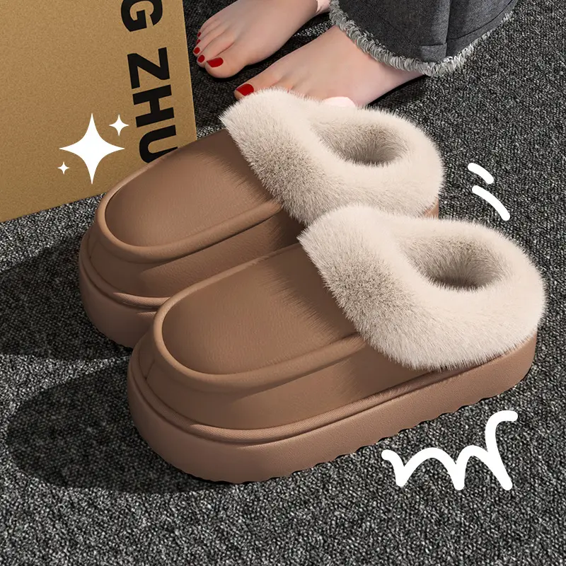 Waterproof Bag Heel Cotton Slippers for Men 2025 New Autumn and Winter Indoor Home Fleece-Lined Warm Thick-Soled Plush Slippers for Women - Image 6