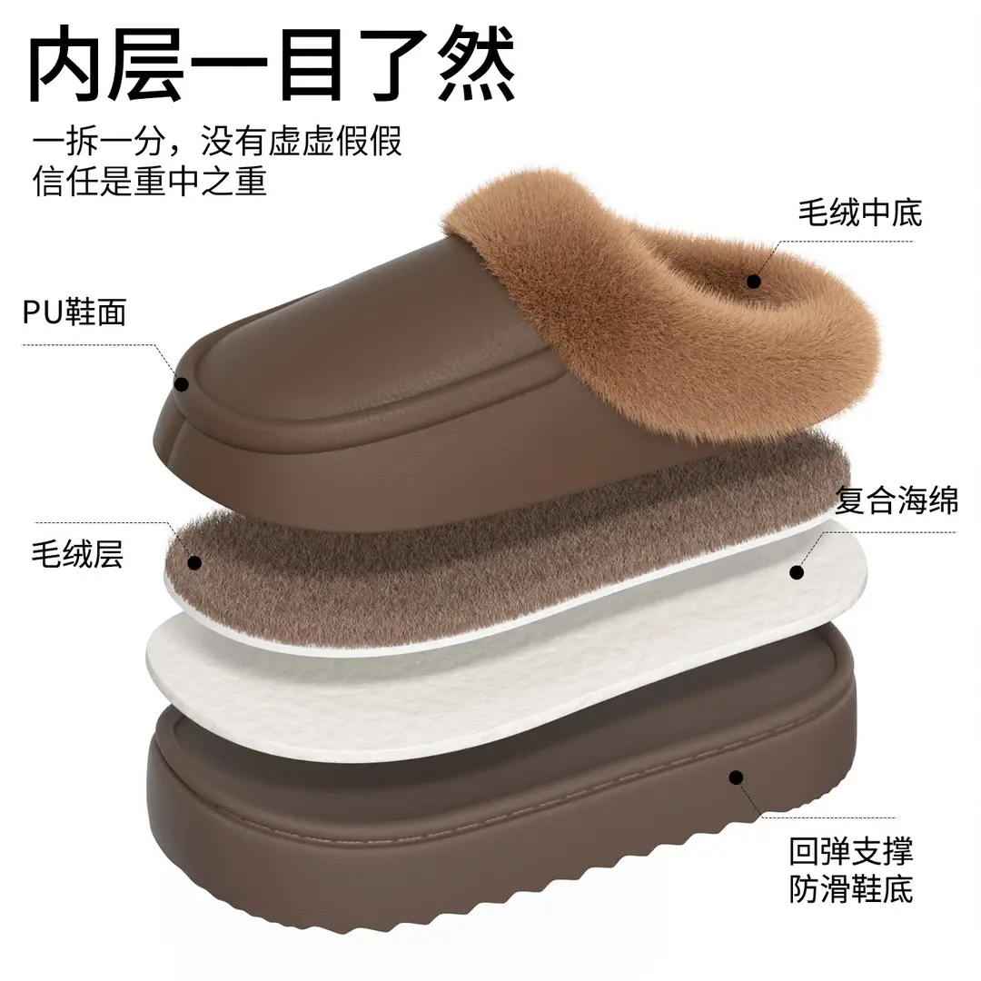 Waterproof Bag Heel Cotton Slippers for Men 2025 New Autumn and Winter Indoor Home Fleece-Lined Warm Thick-Soled Plush Slippers for Women - Image 7