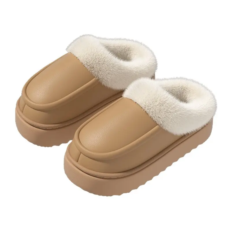 Waterproof Bag Heel Cotton Slippers for Men 2025 New Autumn and Winter Indoor Home Fleece-Lined Warm Thick-Soled Plush Slippers for Women - Image 9