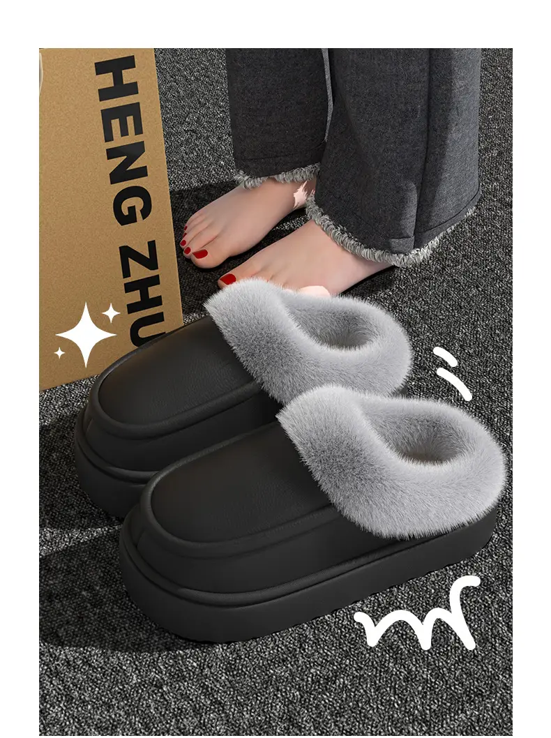 Waterproof Bag Heel Cotton Slippers for Men 2025 New Autumn and Winter Indoor Home Fleece-Lined Warm Thick-Soled Plush Slippers for Women — feature 10