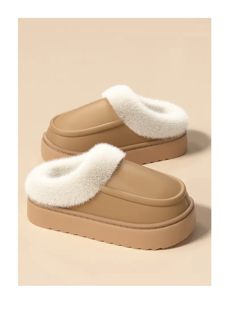 Waterproof Bag Heel Cotton Slippers for Men 2025 New Autumn and Winter Indoor Home Fleece-Lined Warm Thick-Soled Plush Slippers for Women — feature 11
