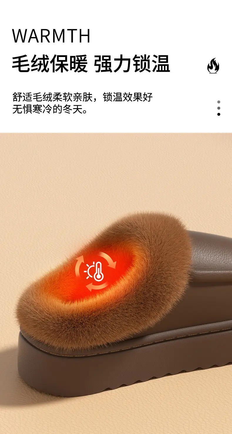 Waterproof Bag Heel Cotton Slippers for Men 2025 New Autumn and Winter Indoor Home Fleece-Lined Warm Thick-Soled Plush Slippers for Women — feature 6