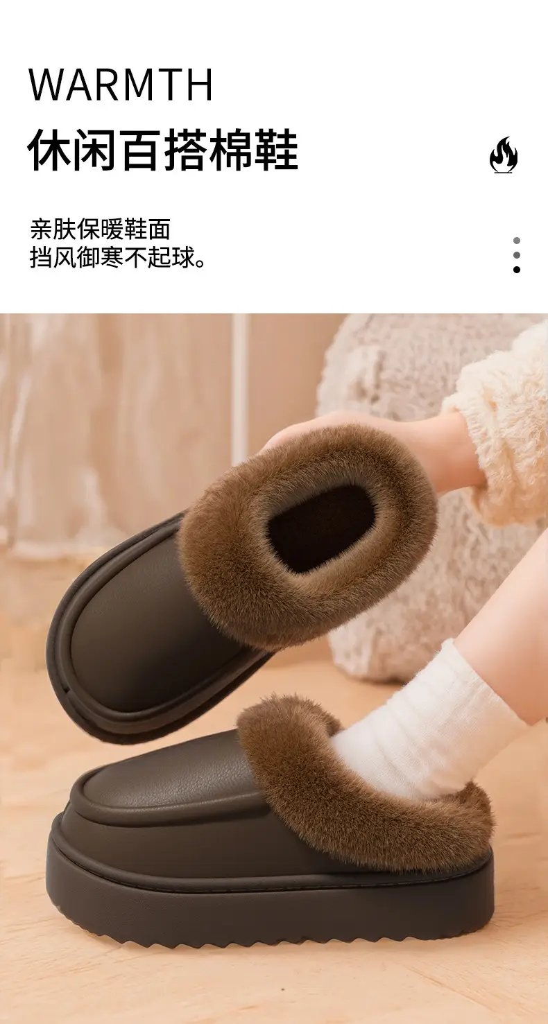 Waterproof Bag Heel Cotton Slippers for Men 2025 New Autumn and Winter Indoor Home Fleece-Lined Warm Thick-Soled Plush Slippers for Women — feature 7